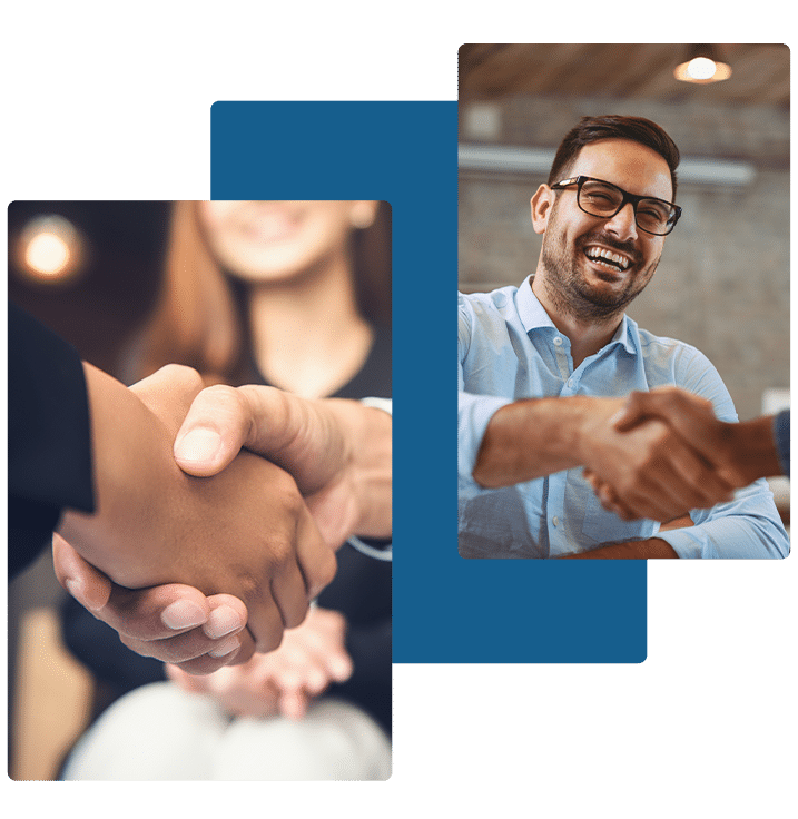 two people shaking hands and smiling