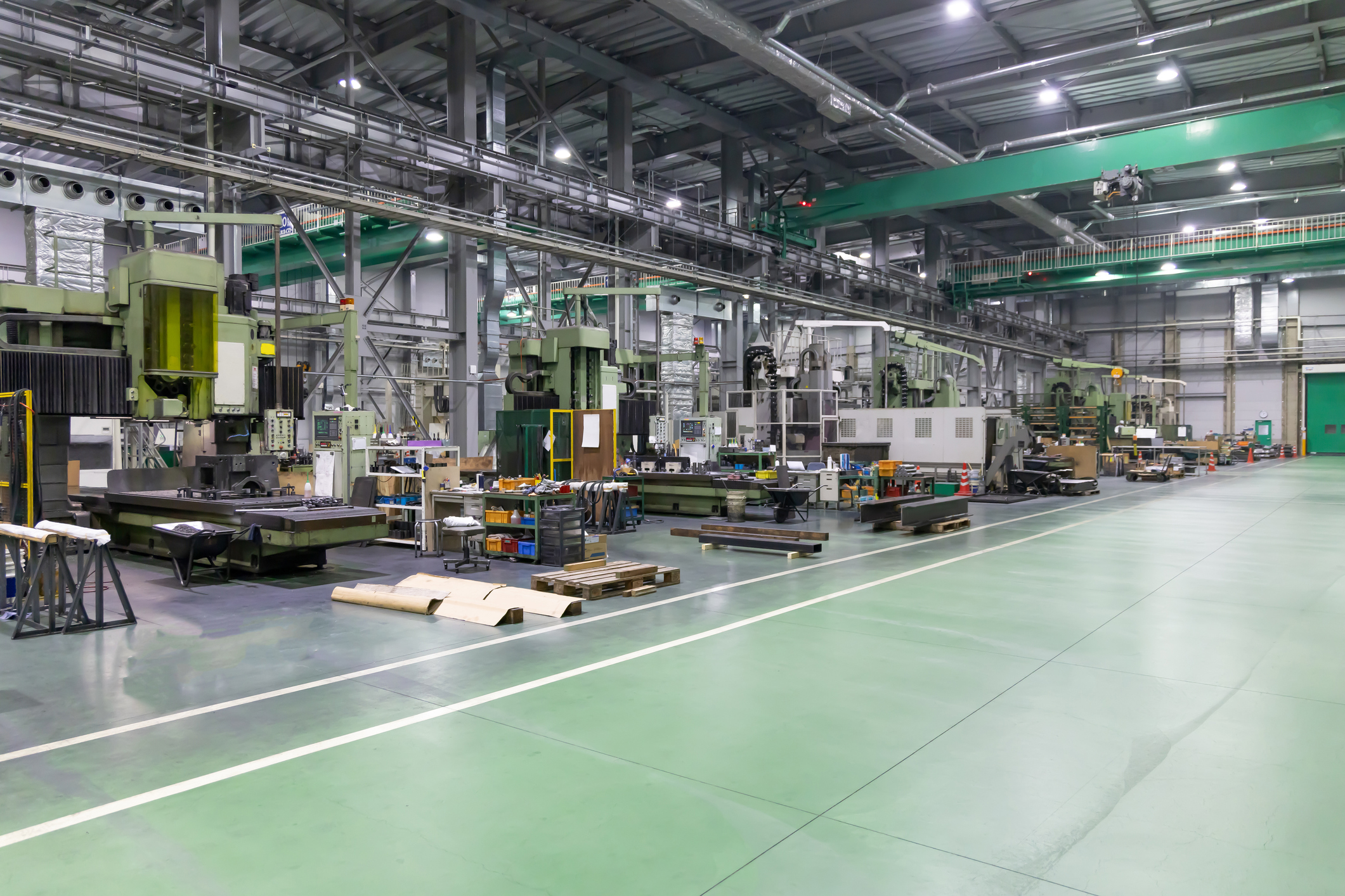 A factory lined with machine tools