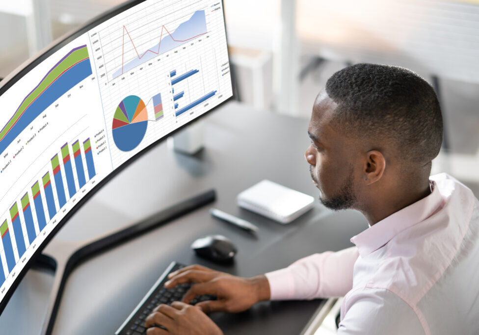 Financial Business Analytics Data Dashboard. Analyst Man